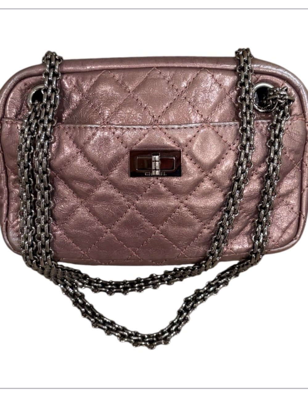 Quilted Metallic Pink Chain Shoulder Bag